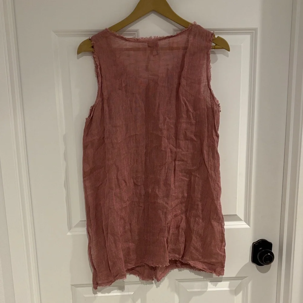 Eileen Fisher Dusty Rose Frayed Tank Top - Picture 4 of 4